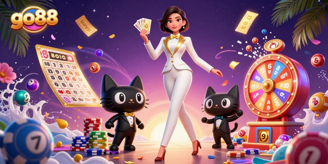 Experience the excitement at go88 with vibrant casino elements and engaging characters in play.