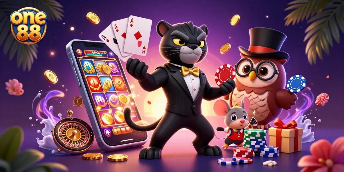 Engage with the one 88 online casino experience featuring vibrant characters and interactive gaming elements.