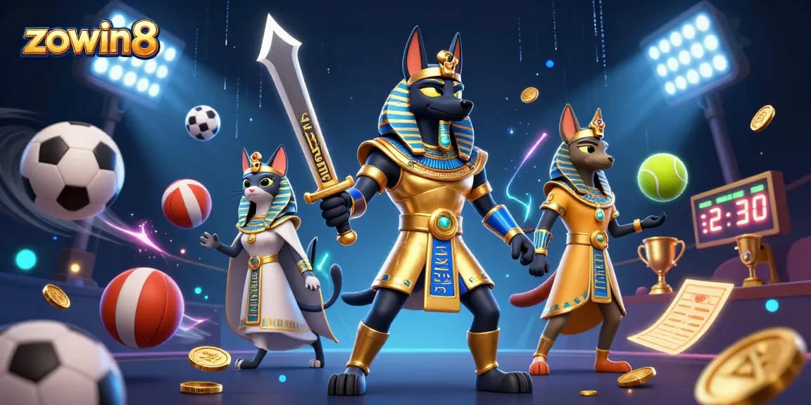 Win big with zowin8 in an exciting 3D casino scene featuring dynamic sports betting elements.