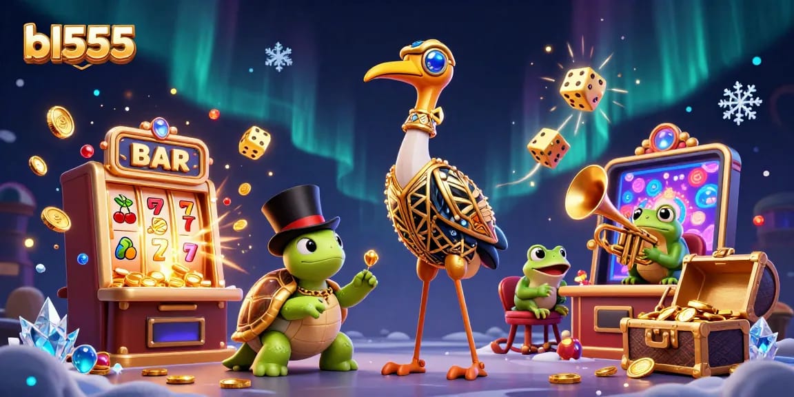 Experience the excitement of winning at bl555 with a vibrant casino scene featuring a slot machine bursting with coins.