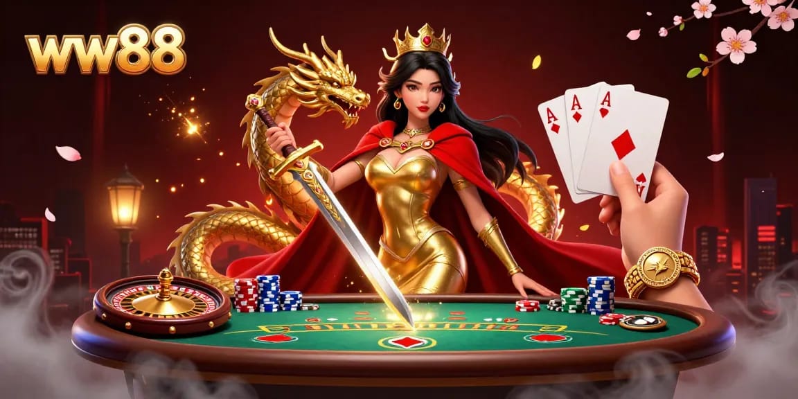 Experience the excitement of ww88 casino with vibrant poker tables, stunning characters, and illuminated game elements.