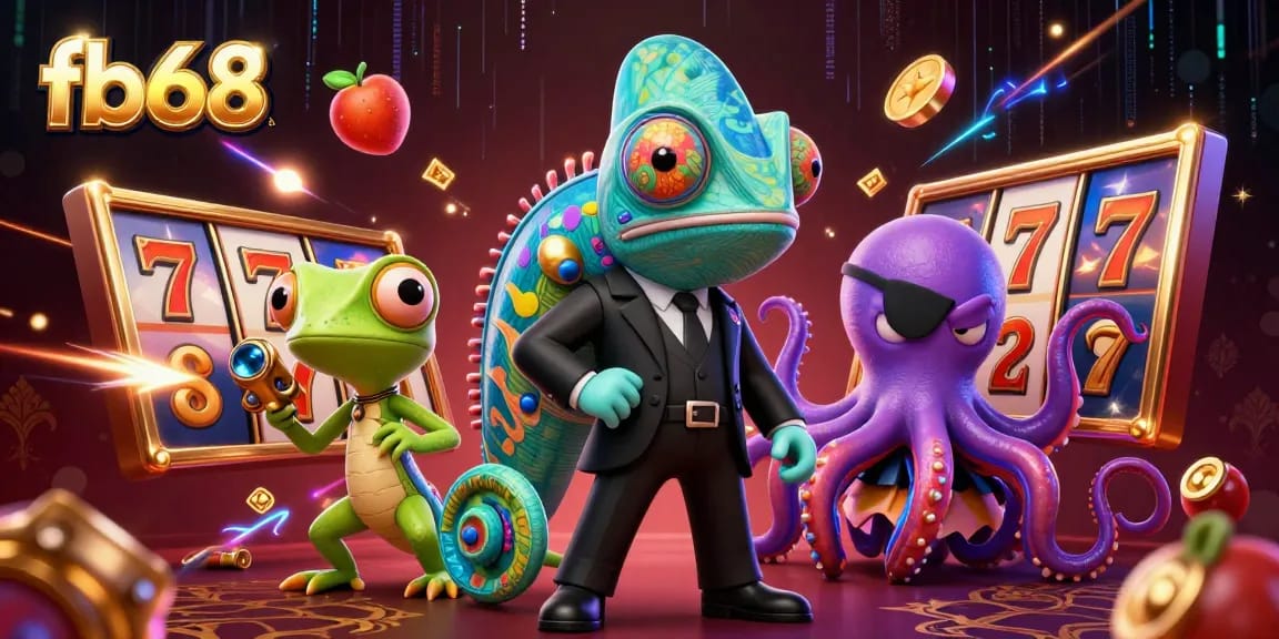 Experience thrilling jackpots at fb68 with vibrant characters and spinning slot machines in action.