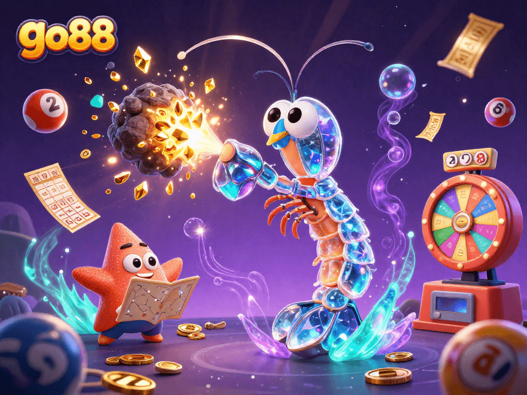 Experience exciting gameplay with go88 as vibrant lottery elements bounce around a cosmic scene.