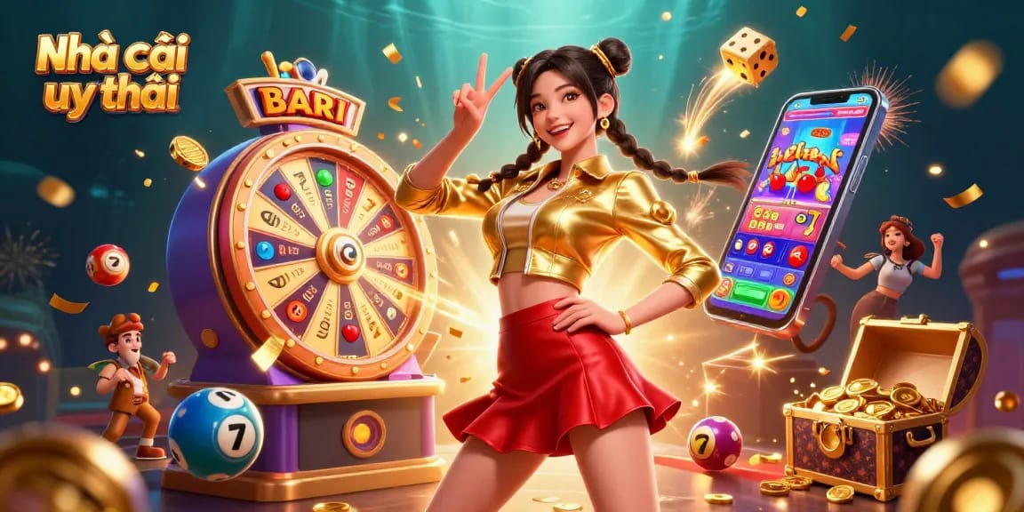 Experience the thrills of Nhà cái uy tín with a vibrant illustration featuring a stunning Asian woman amidst exciting casino elements.