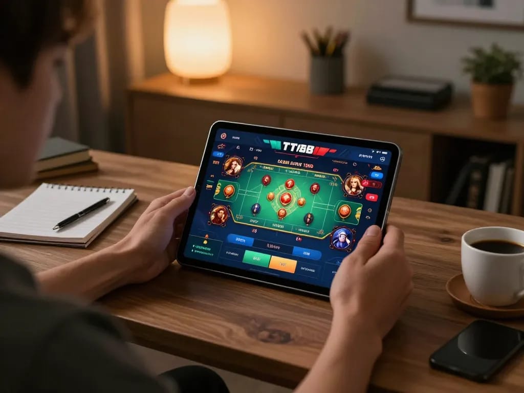 Engaging with the TT88 app for live casino games in a comfortable home setting.