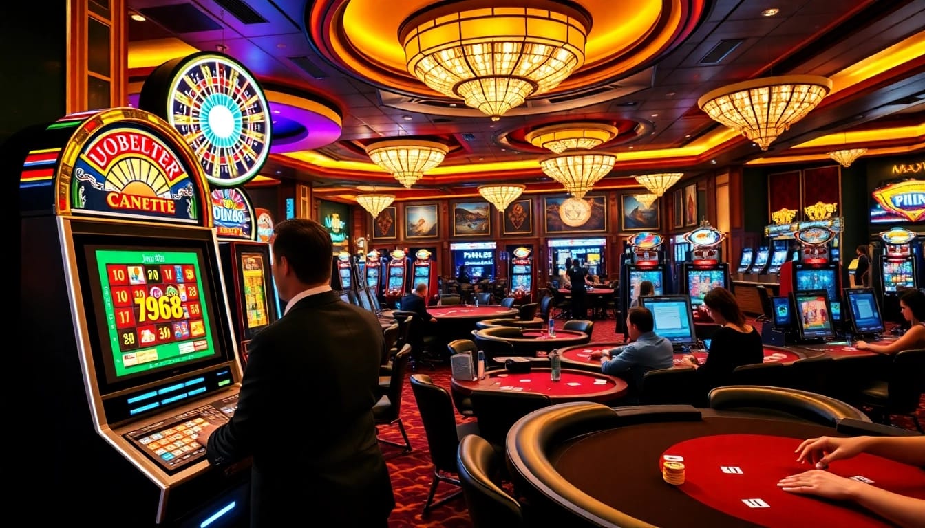 Players enjoy thrilling games at Jun88 casino, featuring live tables and vibrant slot machines.