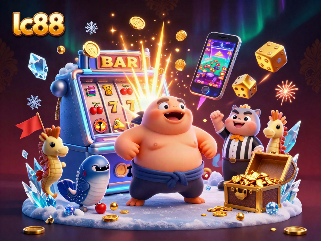 Experience the thrilling jackpot atmosphere of lc88 with colorful casino elements and sea creatures.