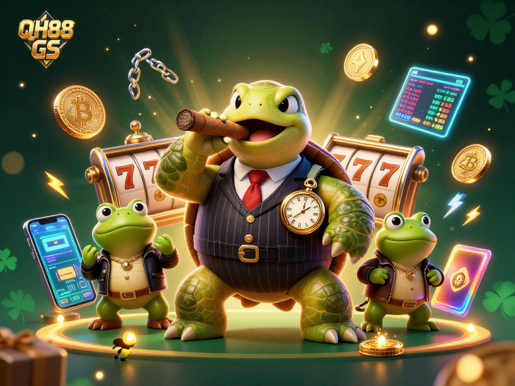 Join the action at QH88 GS with a snapping turtle mobster and crypto elements glimmering.