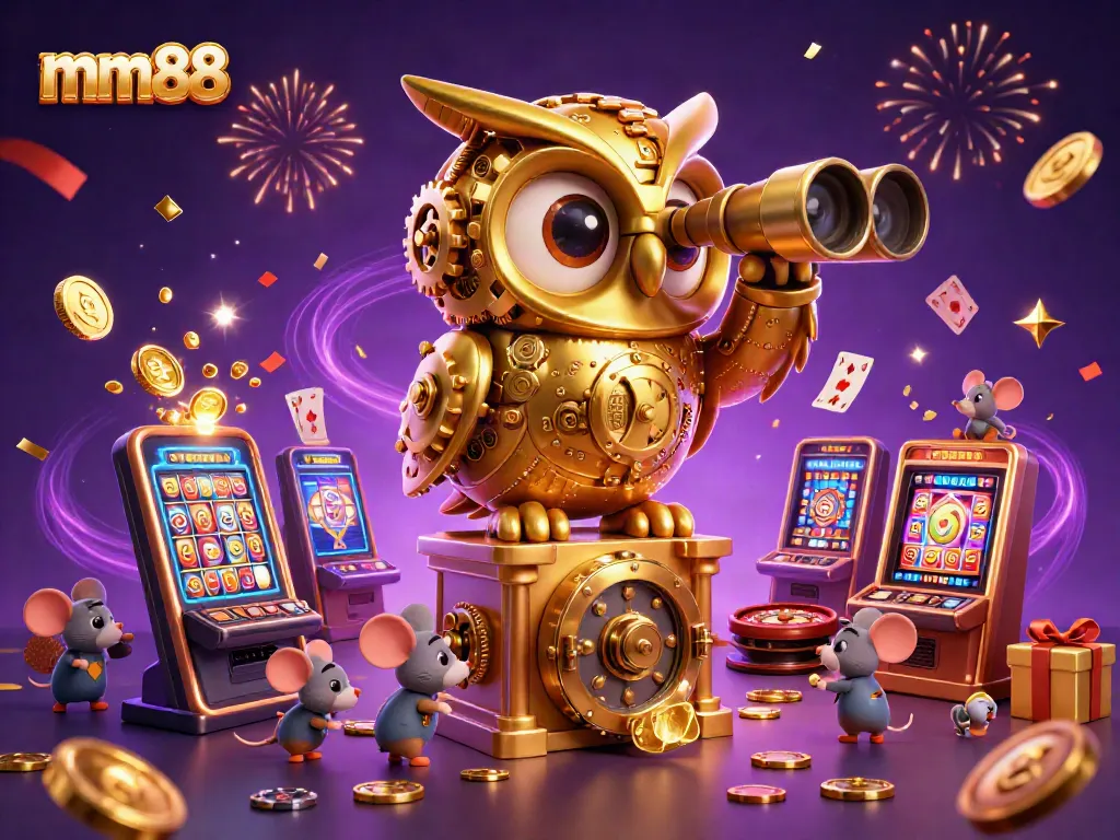 Spin to win with mm88 in a vibrant, enchanting casino scene showcasing slot games and playful characters.