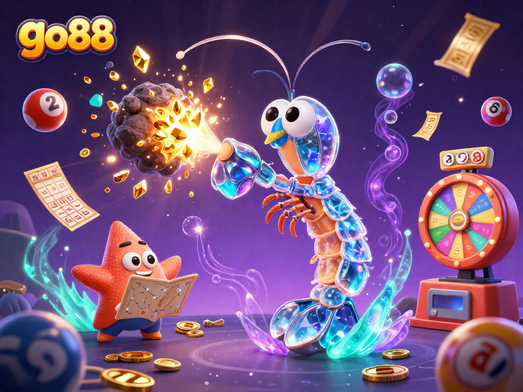 Experience exciting gameplay with go88 as vibrant lottery elements bounce around a cosmic scene.