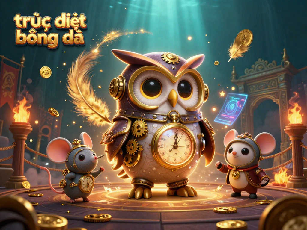 Experience trực tiếp bóng đá excitement with a dynamic scene featuring a time-traveling owl in a steampunk casino.