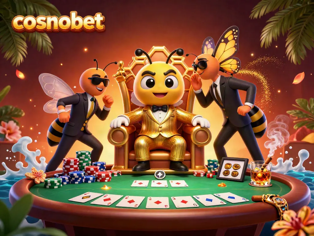 Experience the thrill of cosmobet with a lively bumblebee mob boss and vibrant casino elements!