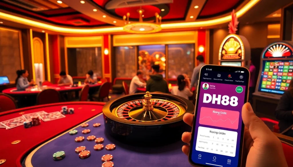Experience thrilling gambling moments at DH88 with poker chips, slots, and online betting excitement.