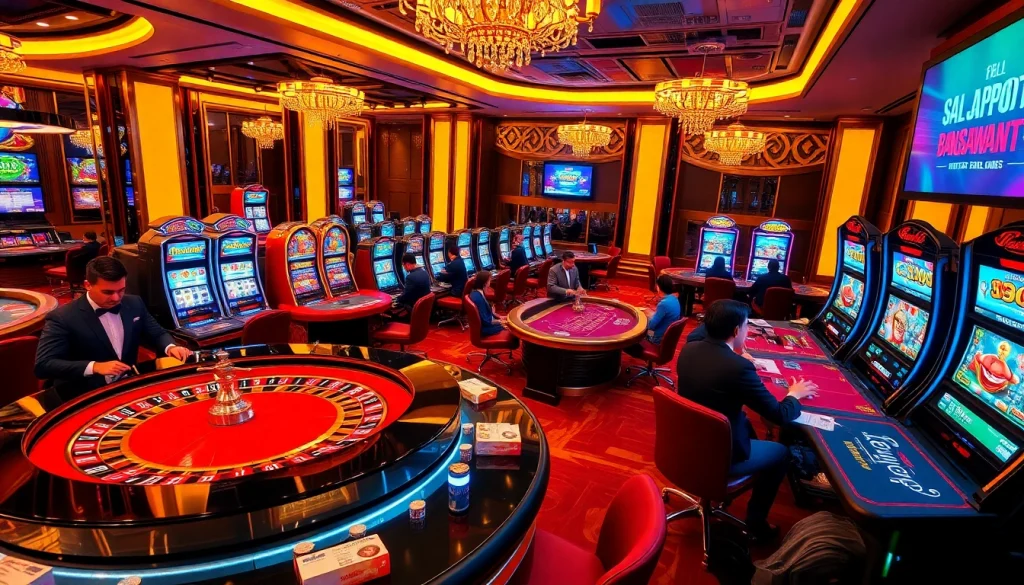 Experience the thrill of gambling at bangsawan88 with luxury casino tables and bright slot machines.
