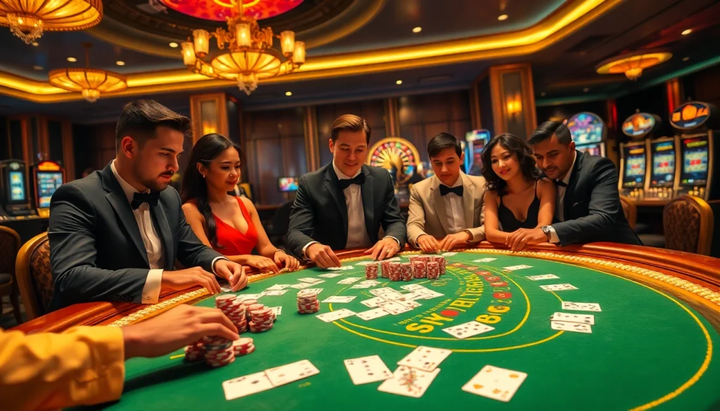 Engaged players at a professional poker table in a luxurious setting at 28bet casino.