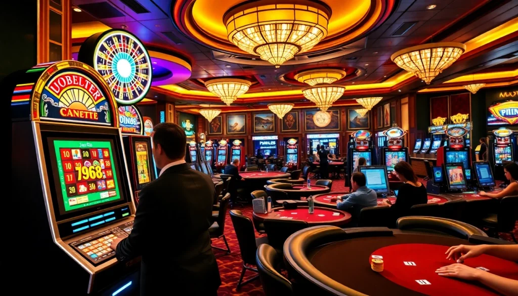 Players enjoy thrilling games at Jun88 casino, featuring live tables and vibrant slot machines.