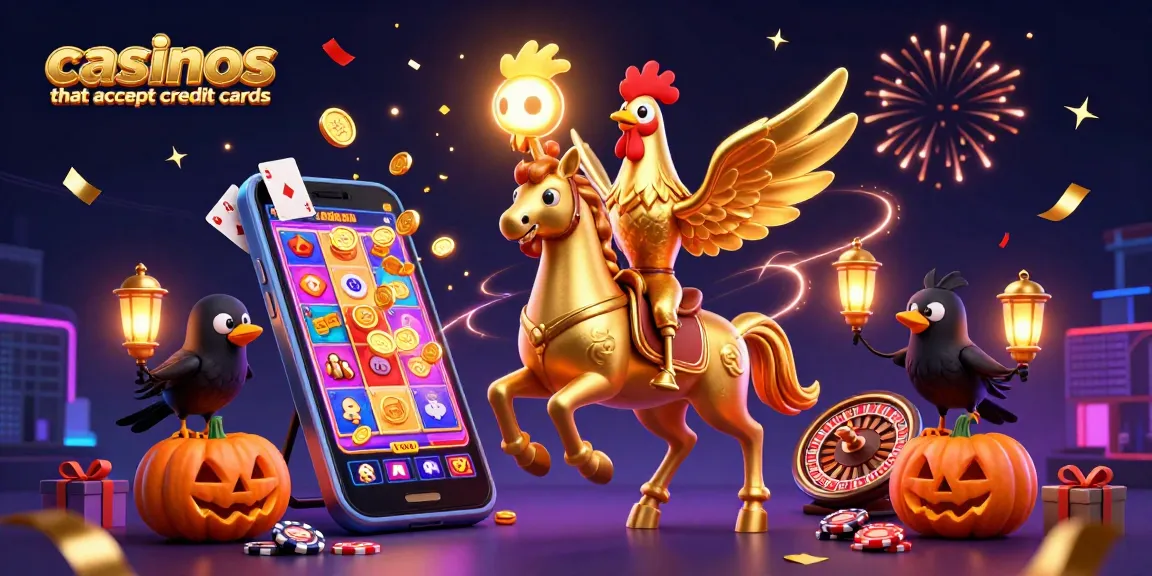 Experience gaming excitement at casinos that accept credit cards with vibrant characters and dynamic casino elements.
