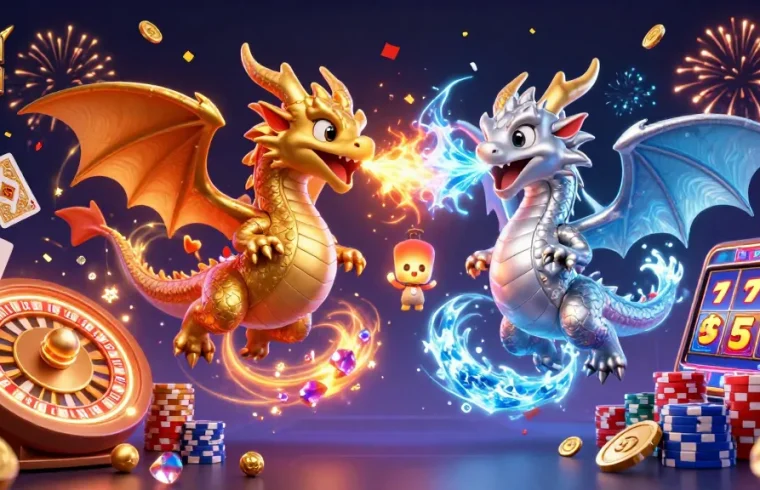 Experience the thrill of the sun win realm with dazzling dragons and golden treasures in this vibrant casino scene.