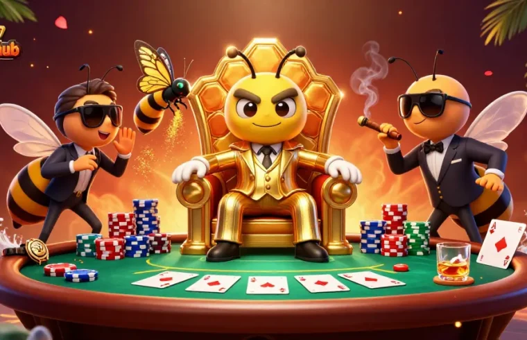 Engage with hitclubhub’s dynamic poker scene featuring a bumblebee mob boss and unique casino elements.