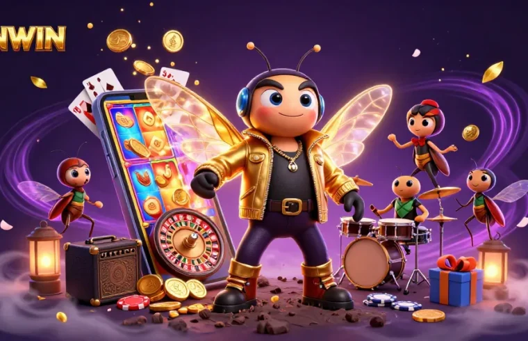 SUNWIN players dive into slot games, with vibrant graphics and dynamic casino elements around them.